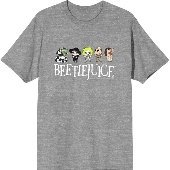 Beetlejuice Chibi Character Line-Up Men's Heather Gray Crew Neck Short Sleeve Tee-Medium