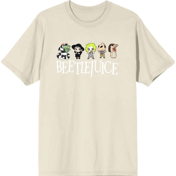 Beetlejuice Chibi Character Line-Up Men's Natural Crew Neck Short Sleeve Tee-Small
