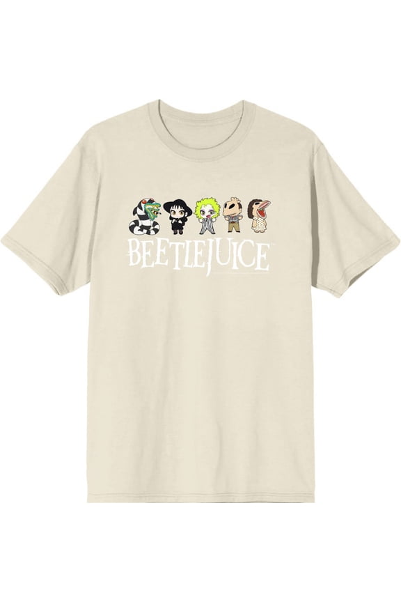 Beetlejuice Chibi Character Line-Up Men's Natural Crew Neck Short Sleeve Tee-XXL