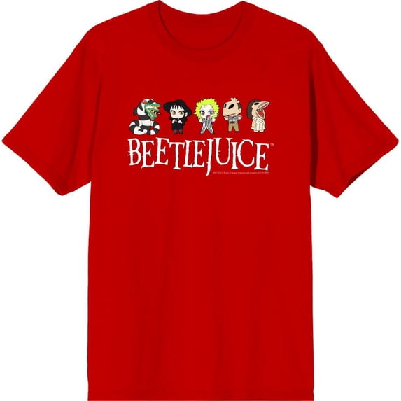 Beetlejuice Chibi Character Line-Up Men's Red Crew Neck Short Sleeve Tee-Large