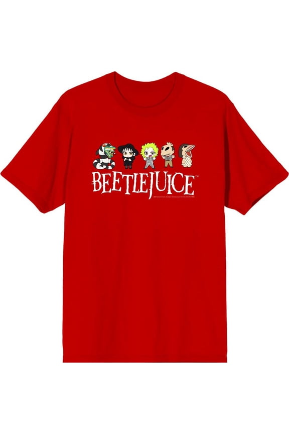 Beetlejuice Chibi Character Line-Up Men's Red Crew Neck Short Sleeve Tee-Large