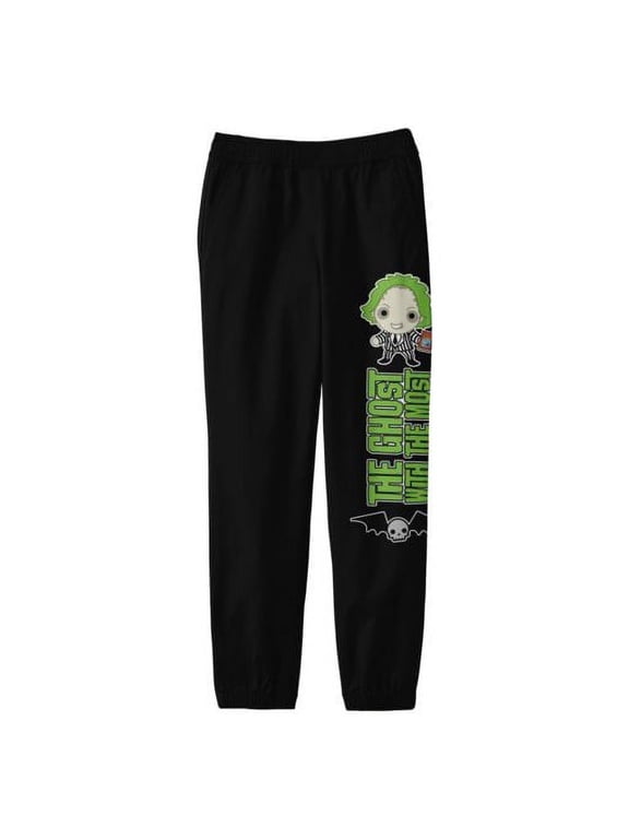 Beetlejuice Chibi Ghost With the Most Youth Black Graphic Sweatpants-Medium