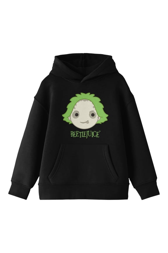 Beetlejuice Chibi Head Youth Boys Black Hoodie-Large