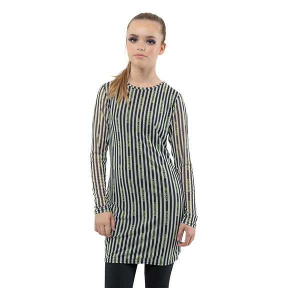 Beetlejuice Dress Stripes Logo Official Long Sleeve Mesh Bodycon Womens Girls