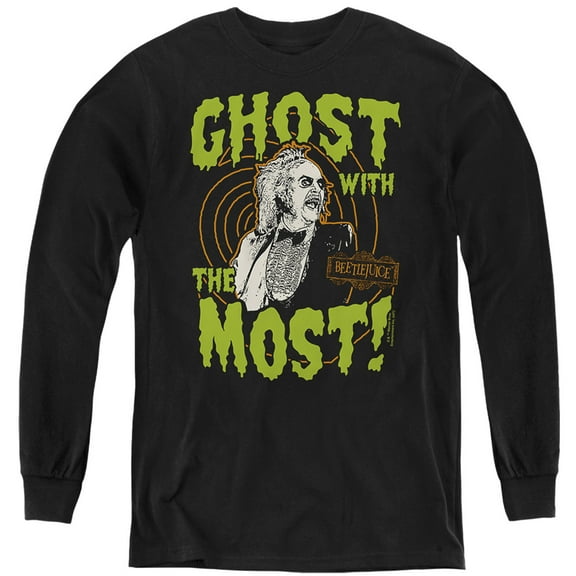 Beetlejuice Ghost Kids Long Sleeve T Shirt (Medium) for Youth Boys and Girls, Black