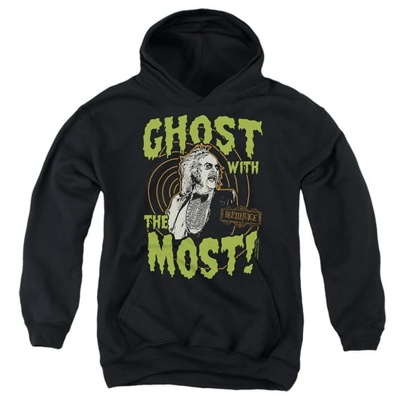 Beetlejuice Ghost Kids Pull-Over Hoodie (X-Large) for Youth Boys and Girls, Black
