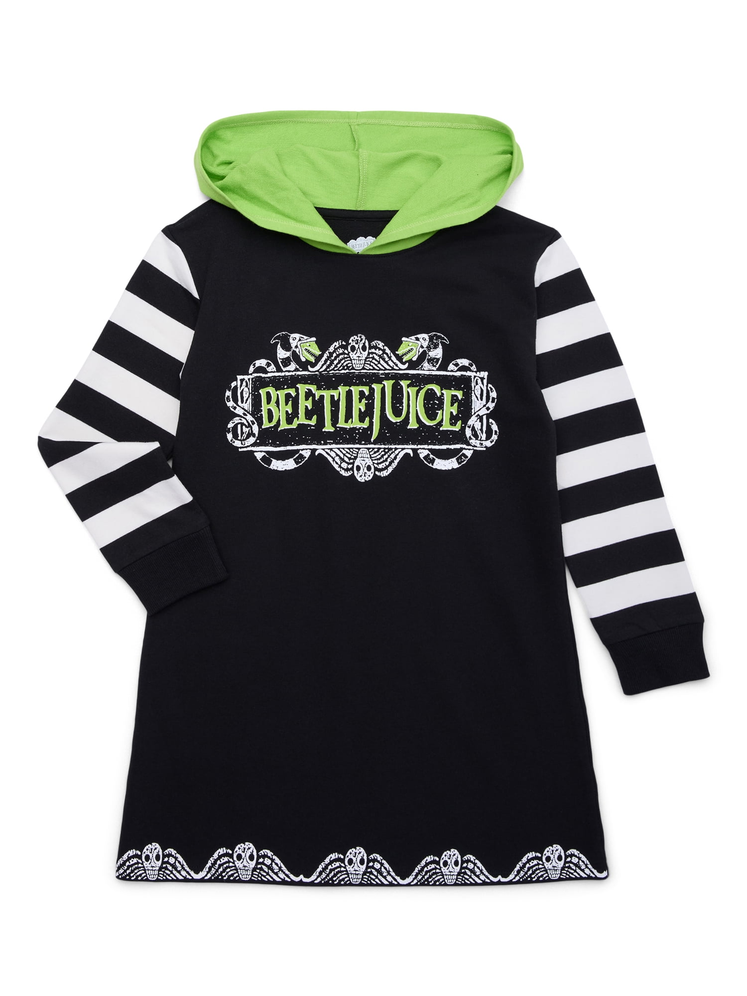 びぃるです₊⁎⁺˳✧༚ Beetlejuice Halloween Cosplay Hoodie Dress with Long Sleeves
