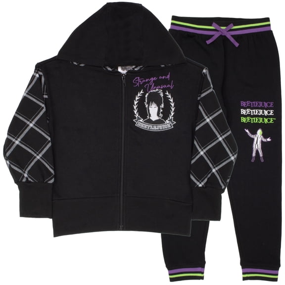 Beetlejuice Halloween Costume Layering Zip-Up Hoodie and Jogger Set (Little and Big Girls), 2-Piece Sizes 8-12