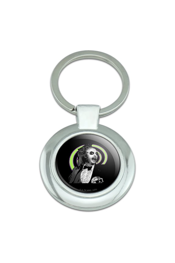 Beetlejuice Headshot Keychain Classy Round Chrome Plated Metal