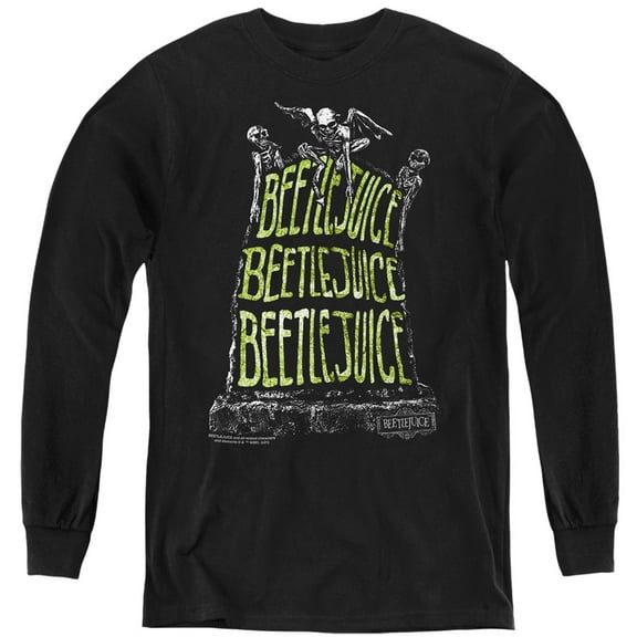 Beetlejuice Headstone Name Kids Long Sleeve T Shirt (X-Large) for Youth Boys and Girls, Black