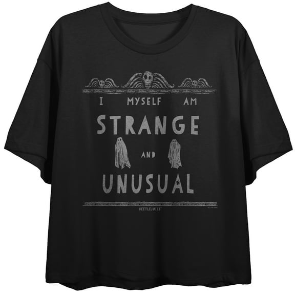 Beetlejuice I Myself Am Strange and Unusual Women's Black Short Sleeve Cropped Tee-Medium