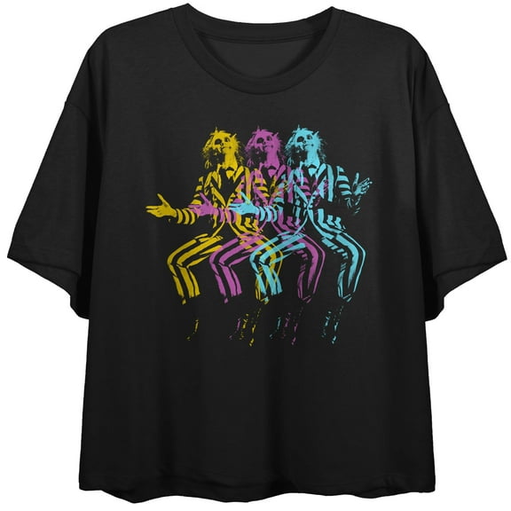 Beetlejuice Illusion Women's Black Short Sleeve Crop Tee-Medium