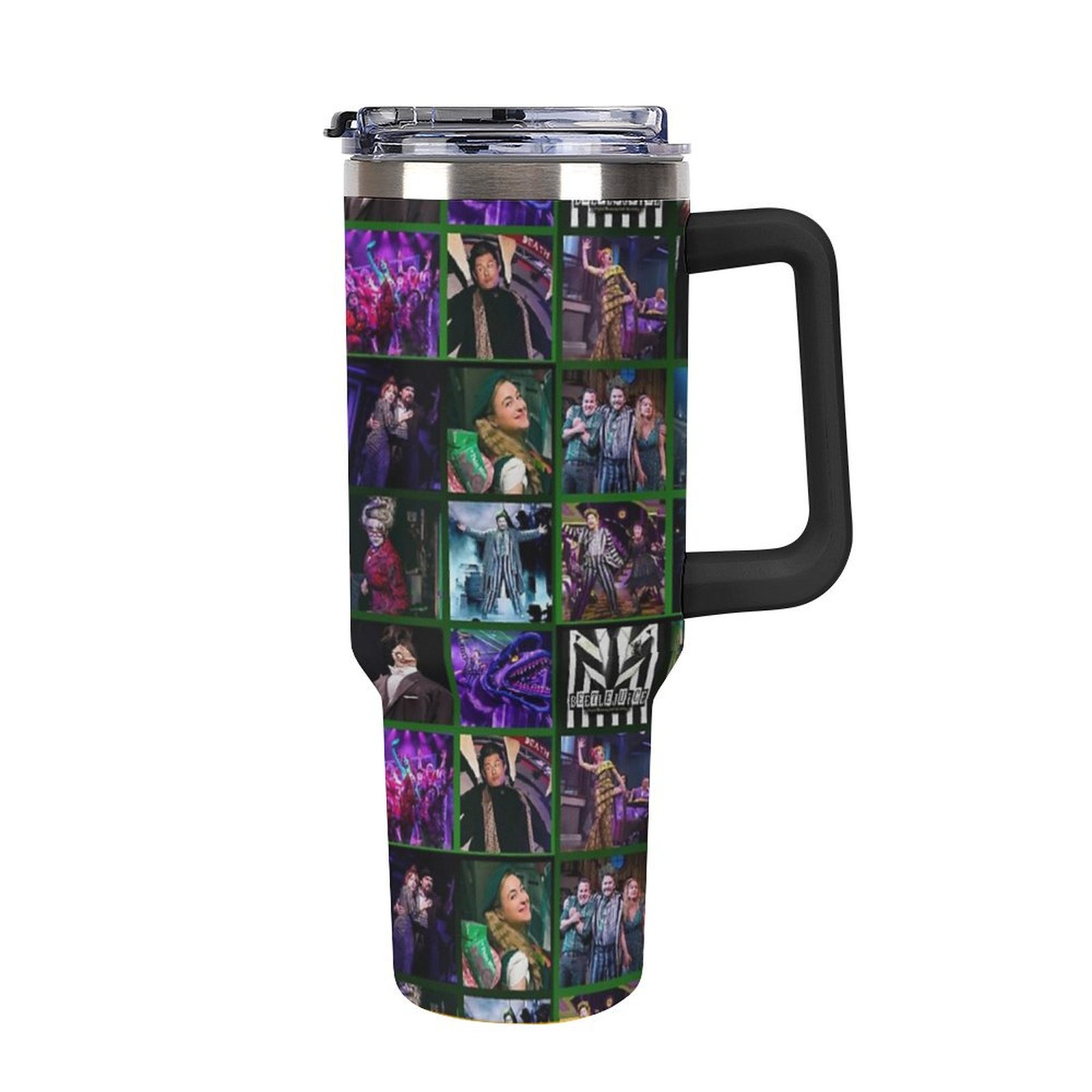 Beetlejuice Insulated Mug w/Straw & Flip Cap Lids Cup Holder Bottle