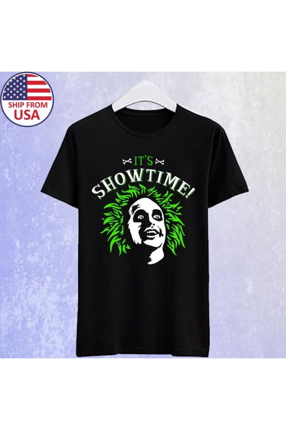 Beetlejuice It's Showtime Horror Movie Men's Black T-shirt Size S-5XL ,Black Color,Size 3XL