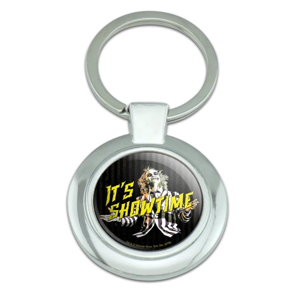 Beetlejuice It's Showtime Keychain Classy Round Chrome Plated Metal