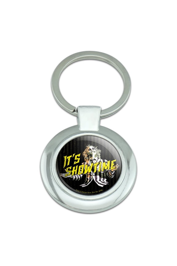 Beetlejuice It's Showtime Keychain Classy Round Chrome Plated Metal