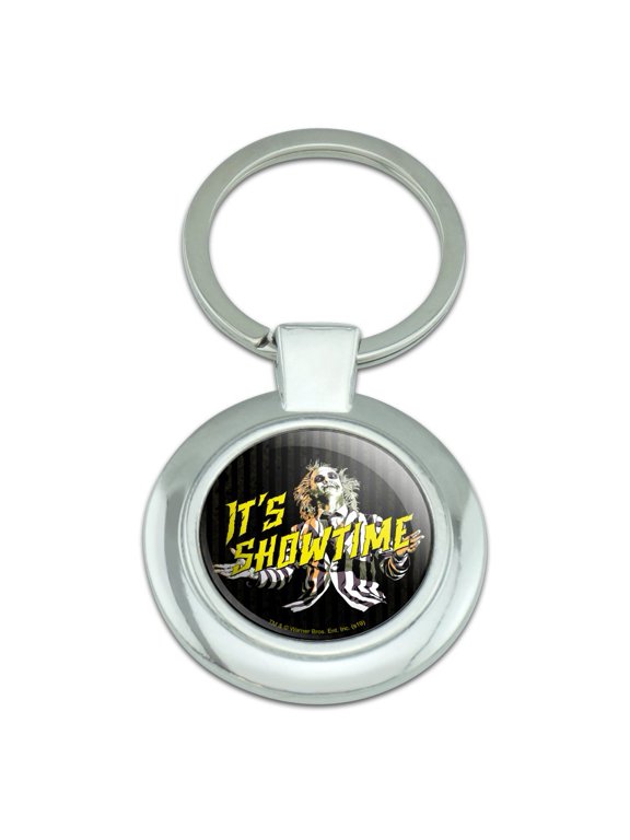 Beetlejuice It's Showtime Keychain Classy Round Chrome Plated Metal