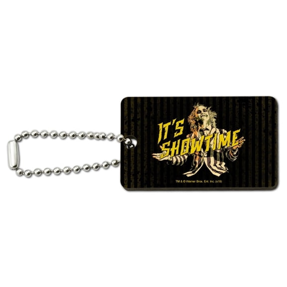 Beetlejuice It's Showtime Wood Wooden Rectangle Keychain Key Ring