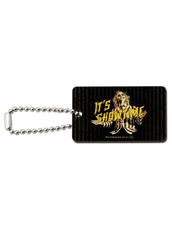 Beetlejuice It's Showtime Wood Wooden Rectangle Keychain Key Ring