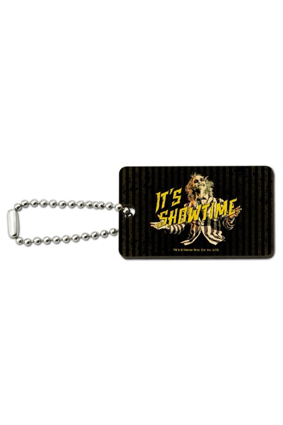 Beetlejuice It's Showtime Wood Wooden Rectangle Keychain Key Ring