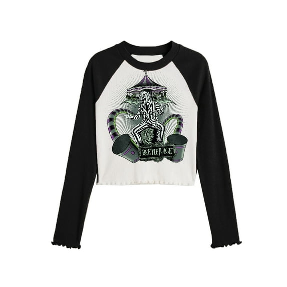 Beetlejuice Its Showtime, Girls Graphic Crewneck Long Sleeve T-Shirt, Size 4-16