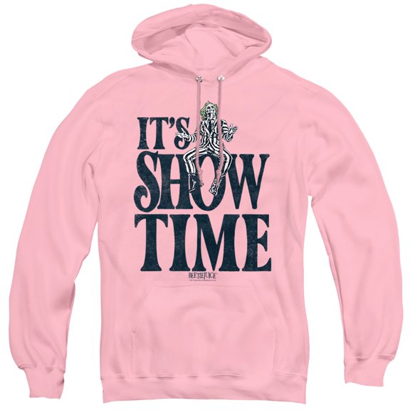 Beetlejuice Its Showtime Text Unisex Adult Pull-Over Hoodie,Pink, 2X-Large