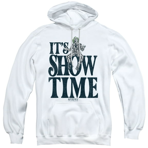Beetlejuice Its Showtime Text Unisex Adult Pull-Over Hoodie,White, Small