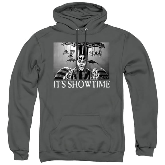 Beetlejuice Its Showtime Unisex Adult Pull-Over Hoodie,Charcoal, X-Large