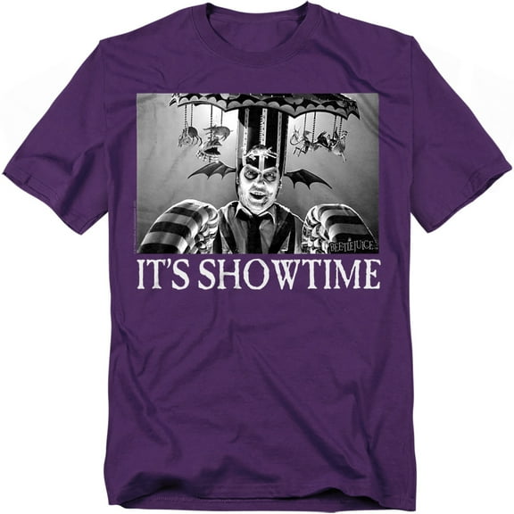Beetlejuice Its Showtime Unisex Adult T-Shirt, Purple, Small