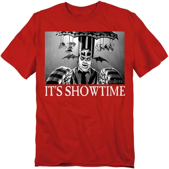 Beetlejuice Its Showtime Unisex Adult T-Shirt, Red, Medium