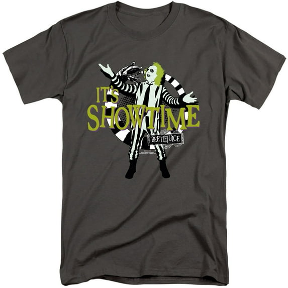 Beetlejuice Its Showtime Unisex Adult Tall T Shirt,Charcoal, 3X-Large