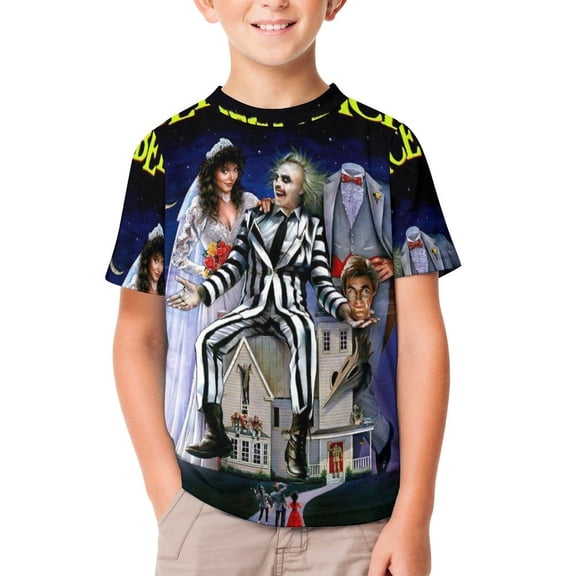 Beetlejuice Kid Shirts Unisex Casual Tops 3D Print Graphic Tees Short Sleeve T Shirts for Boys Girls 120CM