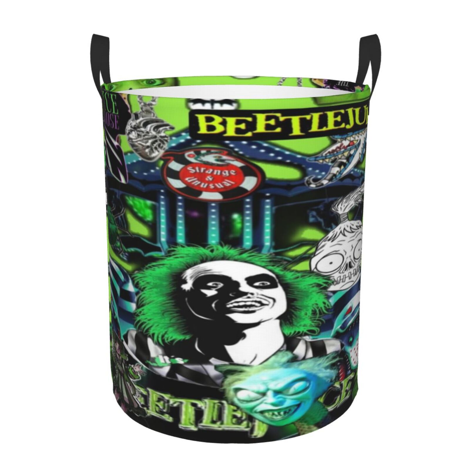 Beetlejuice Laundry Hamper Baskets Bags Foldable with Handles, Round