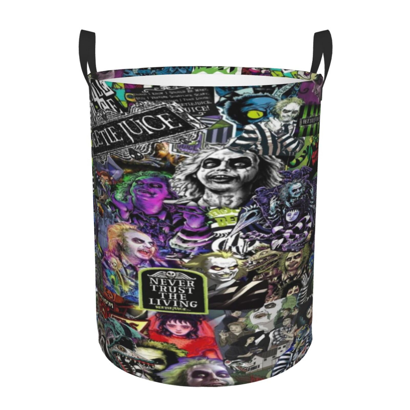 Beetlejuice Laundry Hamper Baskets Bags Foldable with Handles, Round