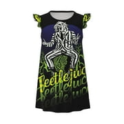 GYUTWMENTIANG Beetlejuice Little Girls Nightgowns Print Flutter Sleeve Casual Pajamas Dress Soft Cute Toddler Kids Sleepwear 2-8 Years