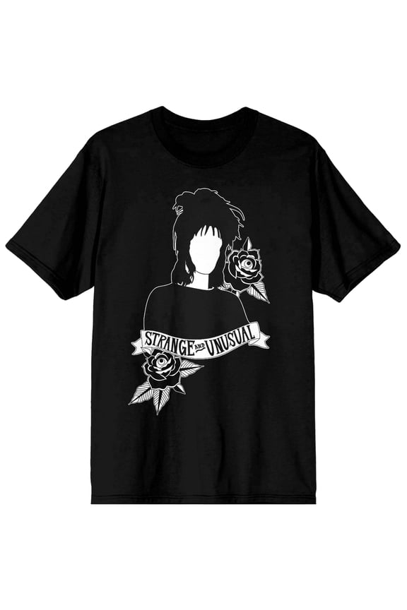 Beetlejuice Lydia No Face Strange & Unusual White Art Men's Black Crew T-Shirt-XXL