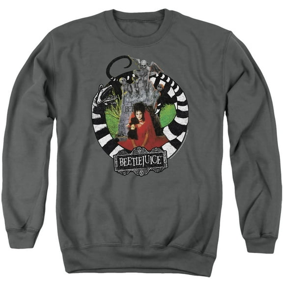 Beetlejuice Lydia With Worms Unisex Adult Crewneck Sweatshirt,Charcoal, 3X-Large