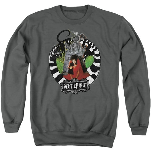 Beetlejuice Lydia With Worms Unisex Adult Crewneck Sweatshirt,Charcoal, X-Large
