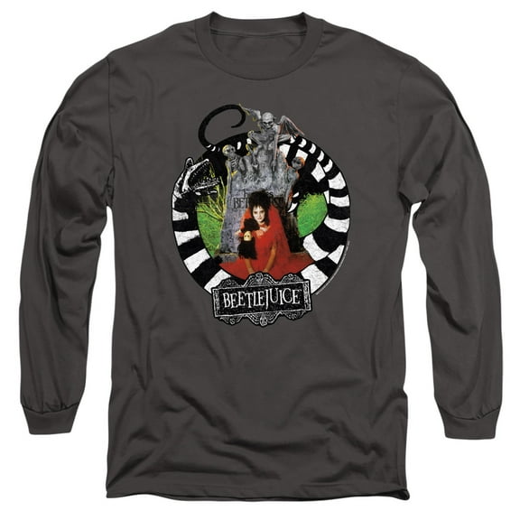 Beetlejuice Lydia with Worms Unisex Adult Long-Sleeve T Shirt,Charcoal, Large