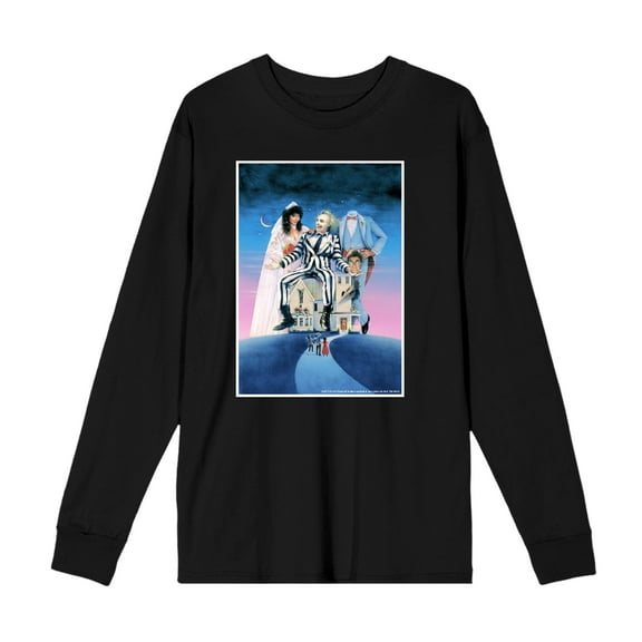 Beetlejuice Mansion Key Art Adult Black Crew Neck Long Sleeve Tee-Medium