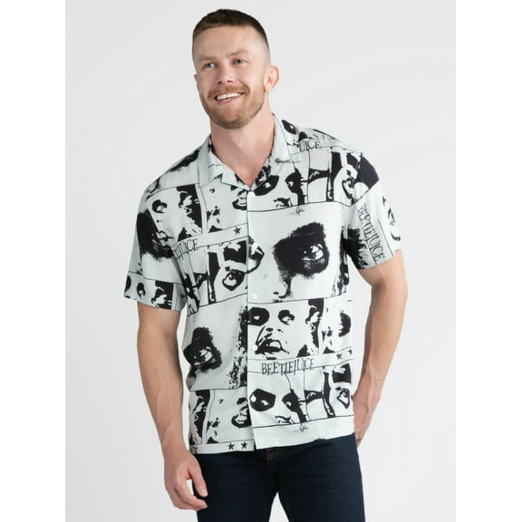 Beetlejuice Men's & Big Men's Print Button Up Shirt, Sizes S-3XL