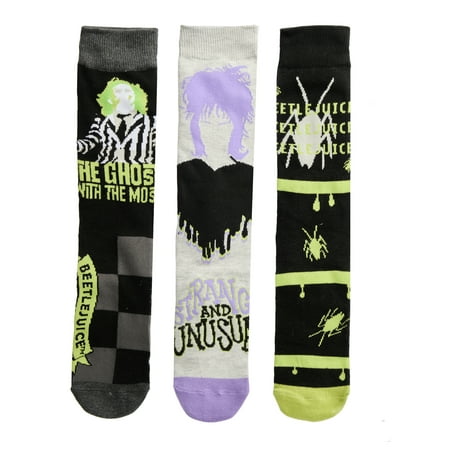 Beetlejuice Men's Crew Socks, 3-Pack