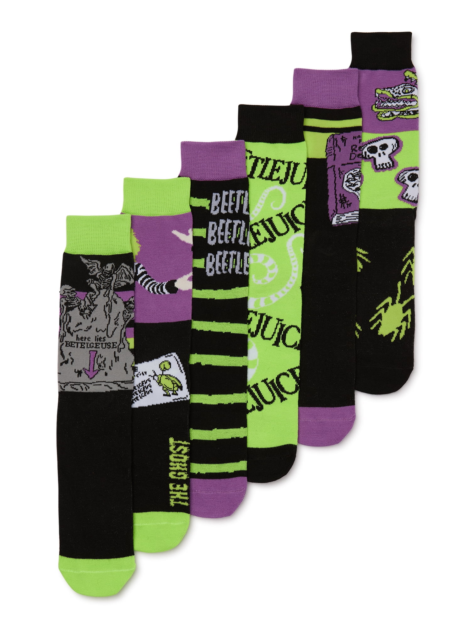 LICENSE Beetlejuice Mens Crew Socks, 6-Pack