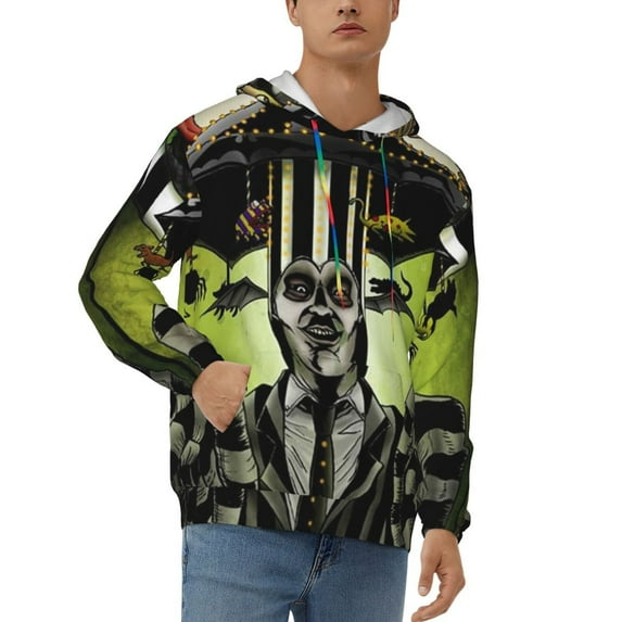 Beetlejuice Men's Hoodie With Color Drawstrings Sweatshirt Hooded Pullover Print Winter Coat Jacket X-Large