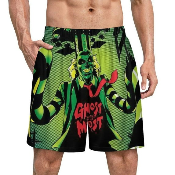 Beetlejuice Men's Short Pajama Pants Soft Trendy Sleep Shorts Breathable Ice Silk Lounge Shorts 2XL