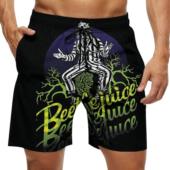 Beetlejuice Men's Swim Trunks Board Shorts Drawstring Elastic Waist Quick Dry Swimsuits Beach Shorts with Pockets 3XL