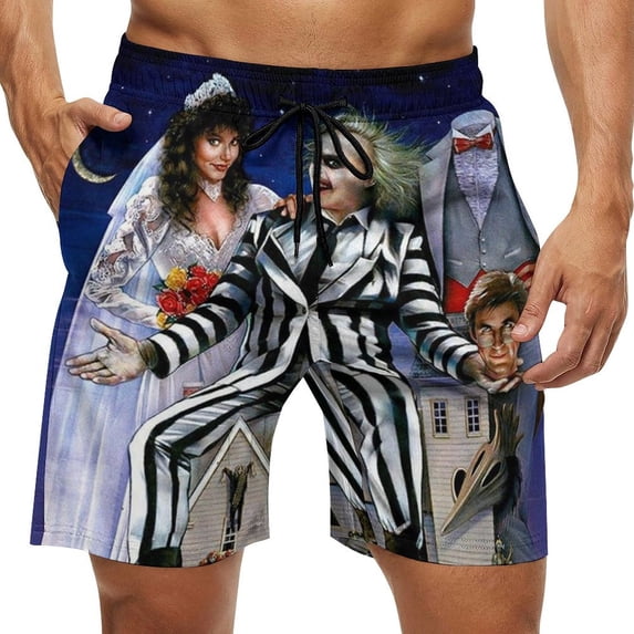 Beetlejuice Men's Swim Trunks Board Shorts Drawstring Elastic Waist Quick Dry Swimsuits Beach Shorts with Pockets XL