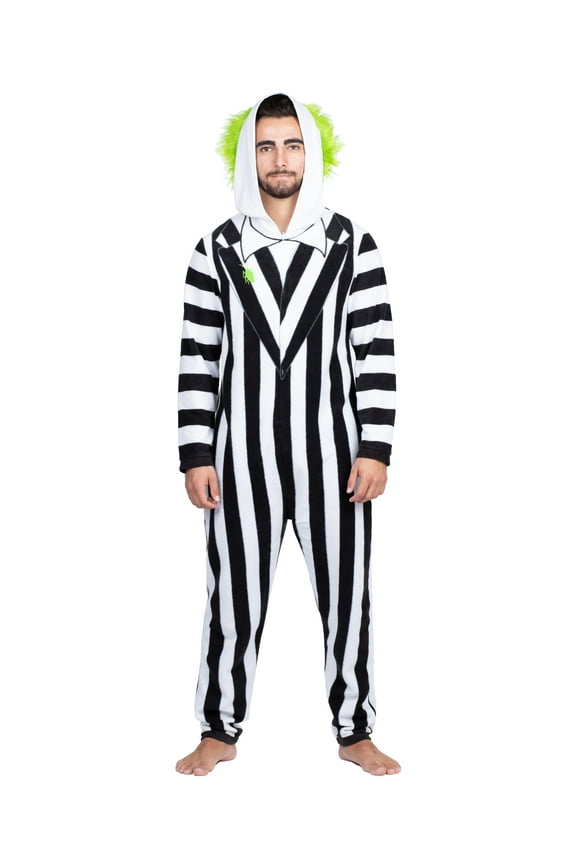 Beetlejuice Mens Onesie Pajama Costume Union Suit, Stipes, Size: 2X, Warner Brothers