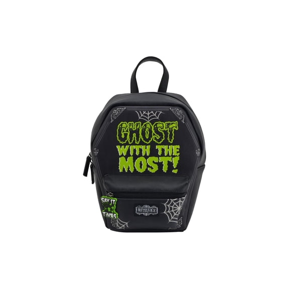 Beetlejuice Mini Backpack, Coffin Shape Small Travel Bag Purse for Men and Women, Adjustable Shoulder Straps, Black, 11 Inch