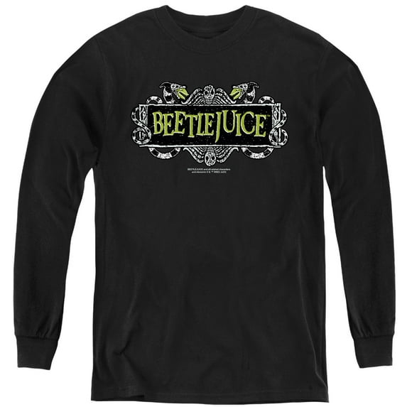 Beetlejuice Movie Logo Kids Long Sleeve T Shirt (Large) for Youth Boys and Girls, Black